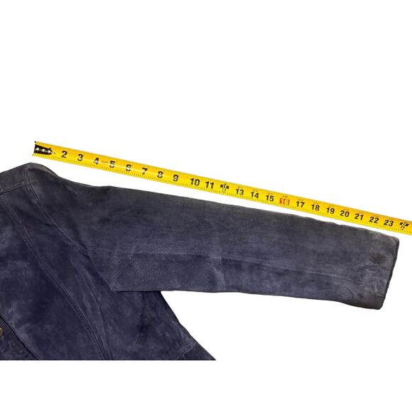 Chico's Genuine Leather Jacket Dark Blue Size 1 With Designer Metal buttons - Picture 5 of 8